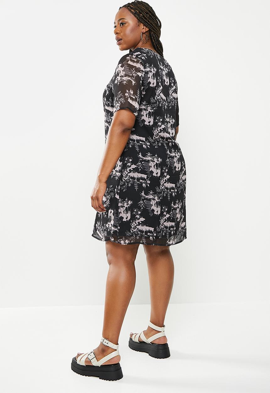 Glamorous - Plus miranda dress - black pink abstract print