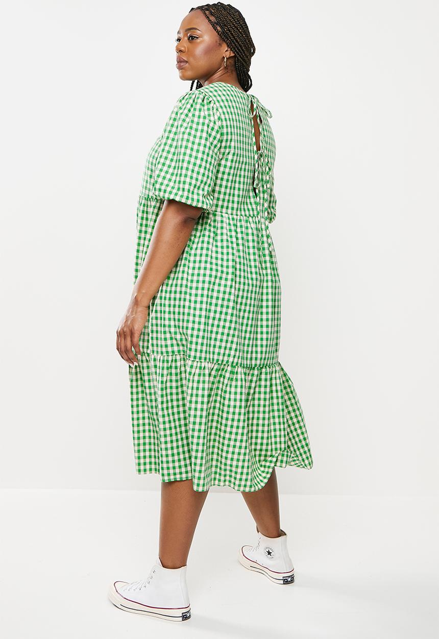Glamorous - Plus culpture dress - green & white check