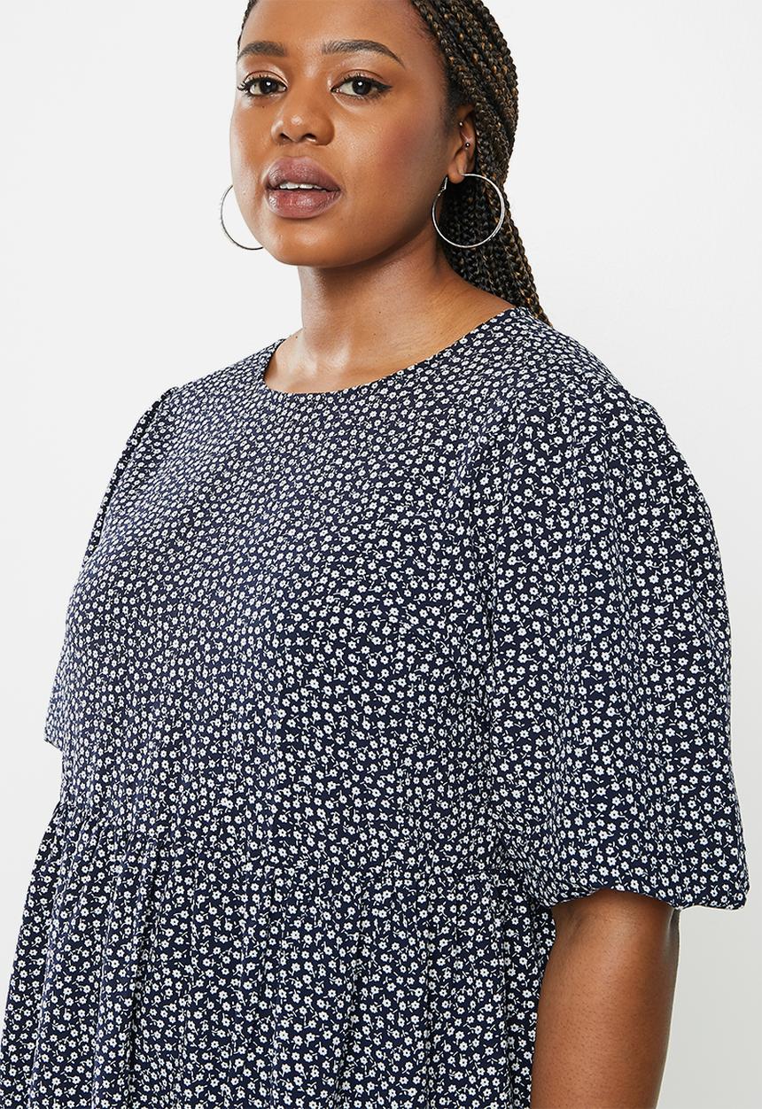 Glamorous - Plus culpture dress - black ditsy
