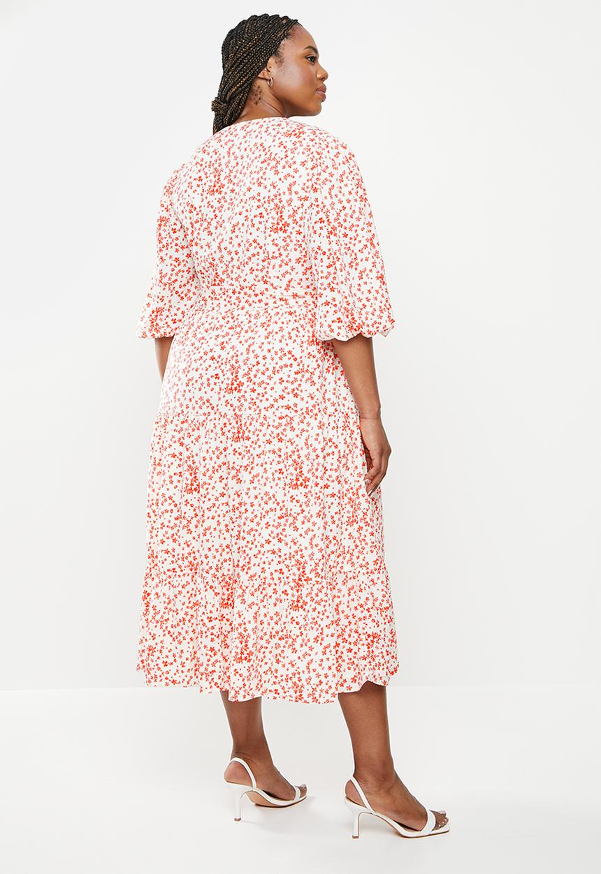 Glamorous - Plus ditsy spatter dress - white/red