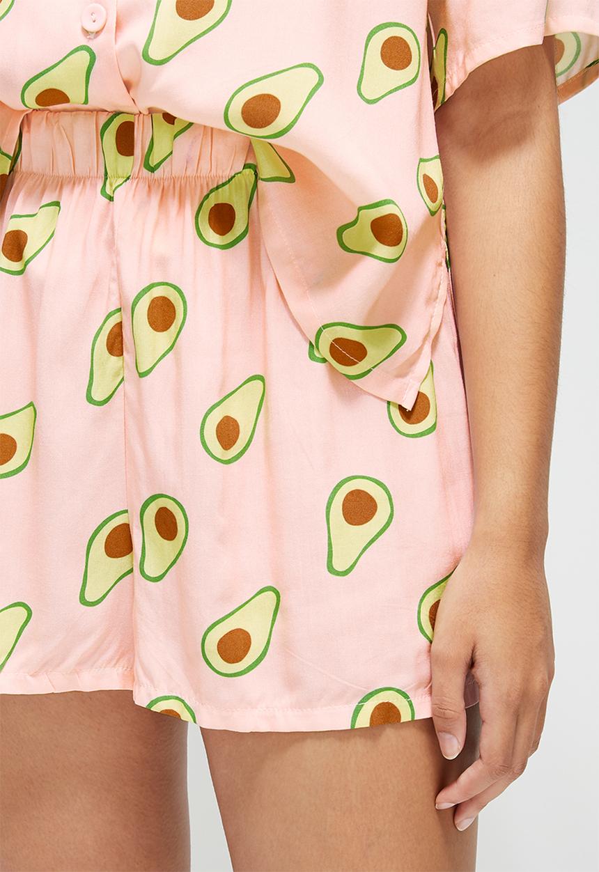 Blake - Printed button down sleep set - pink avo print