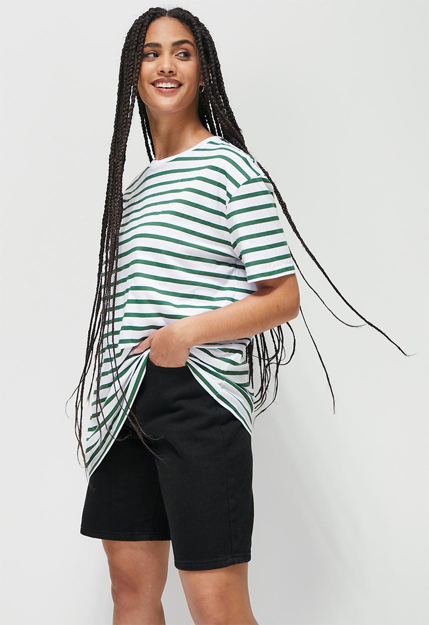 Blake - Oversized striped tee - green & white