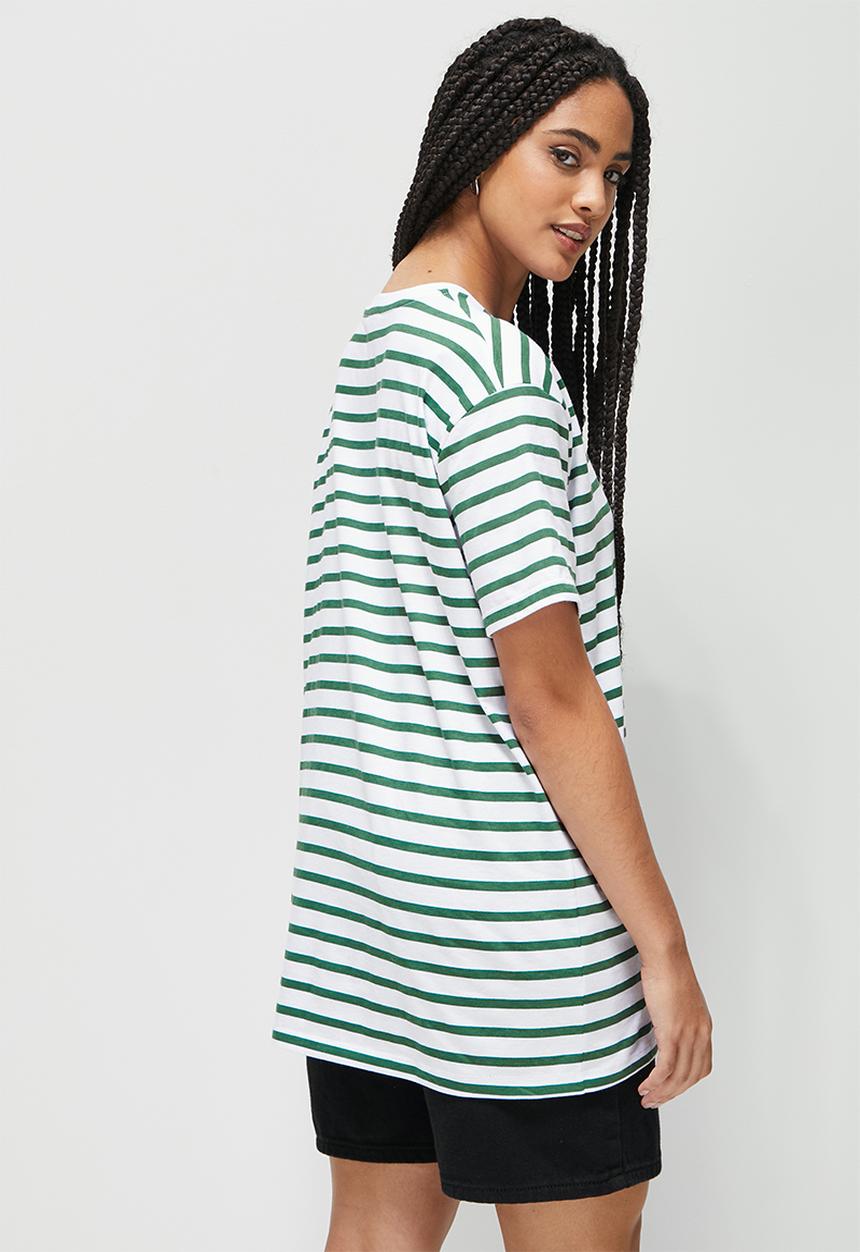 Blake - Oversized striped tee - green & white