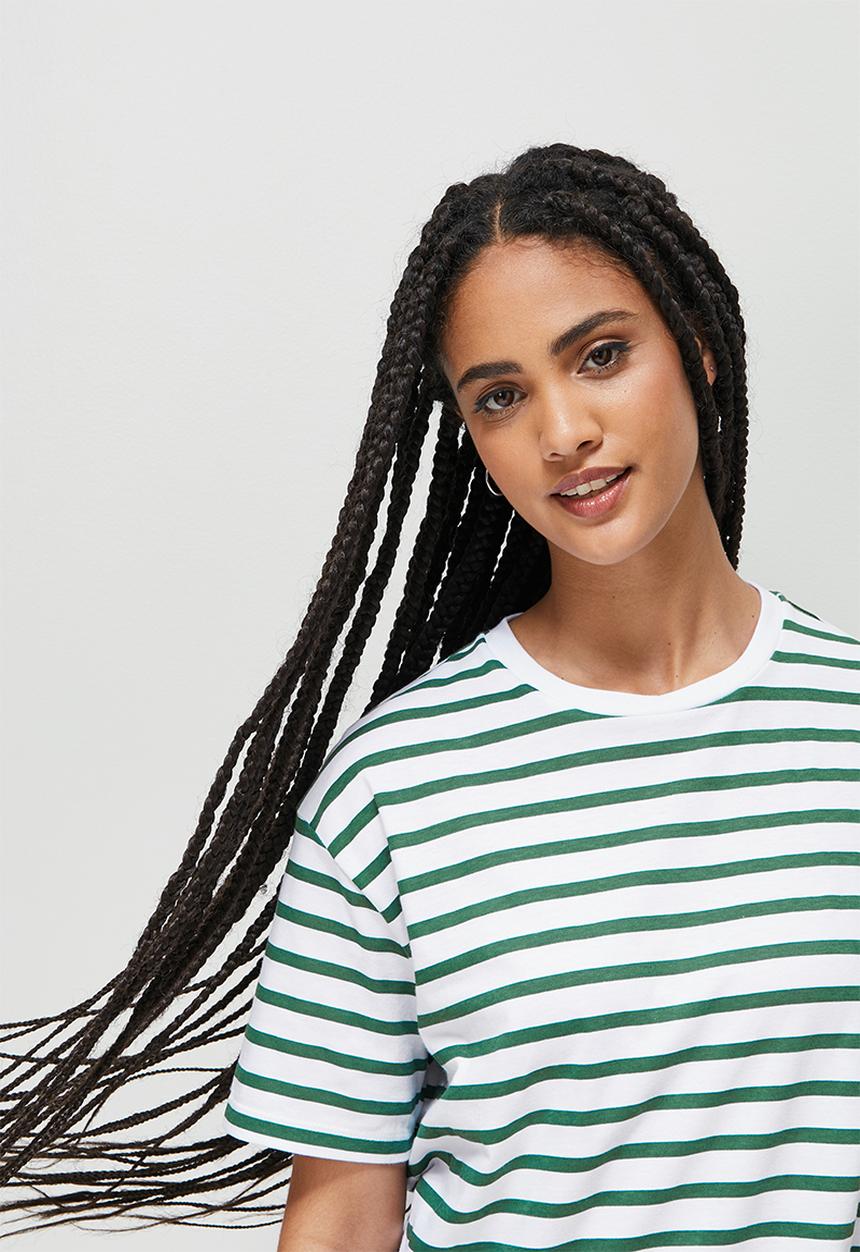 Blake - Oversized striped tee - green & white