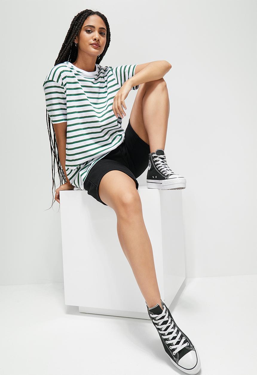 Blake - Oversized striped tee - green & white