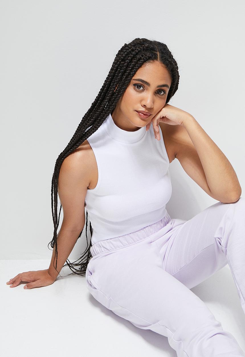 Blake - Racer turtleneck cropped vest - white