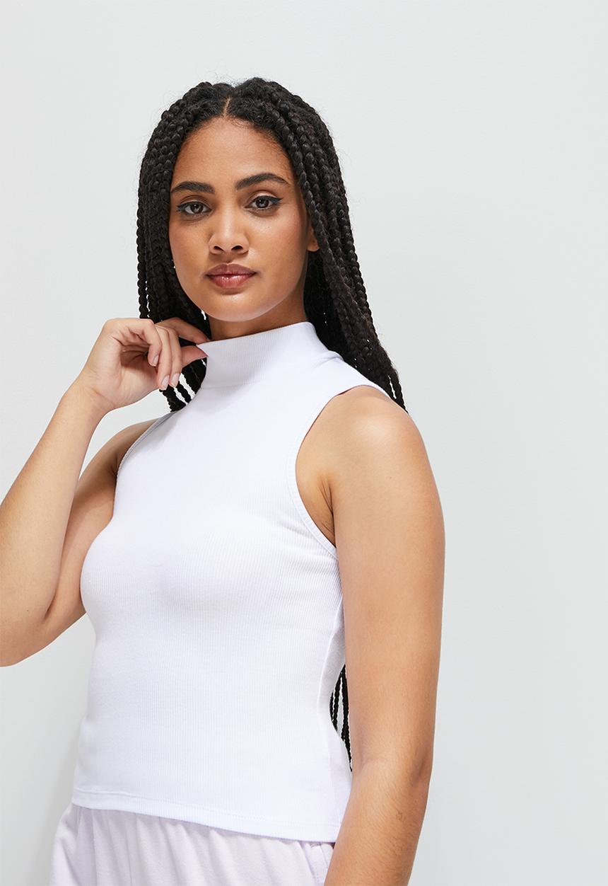 Blake - Racer turtleneck cropped vest - white