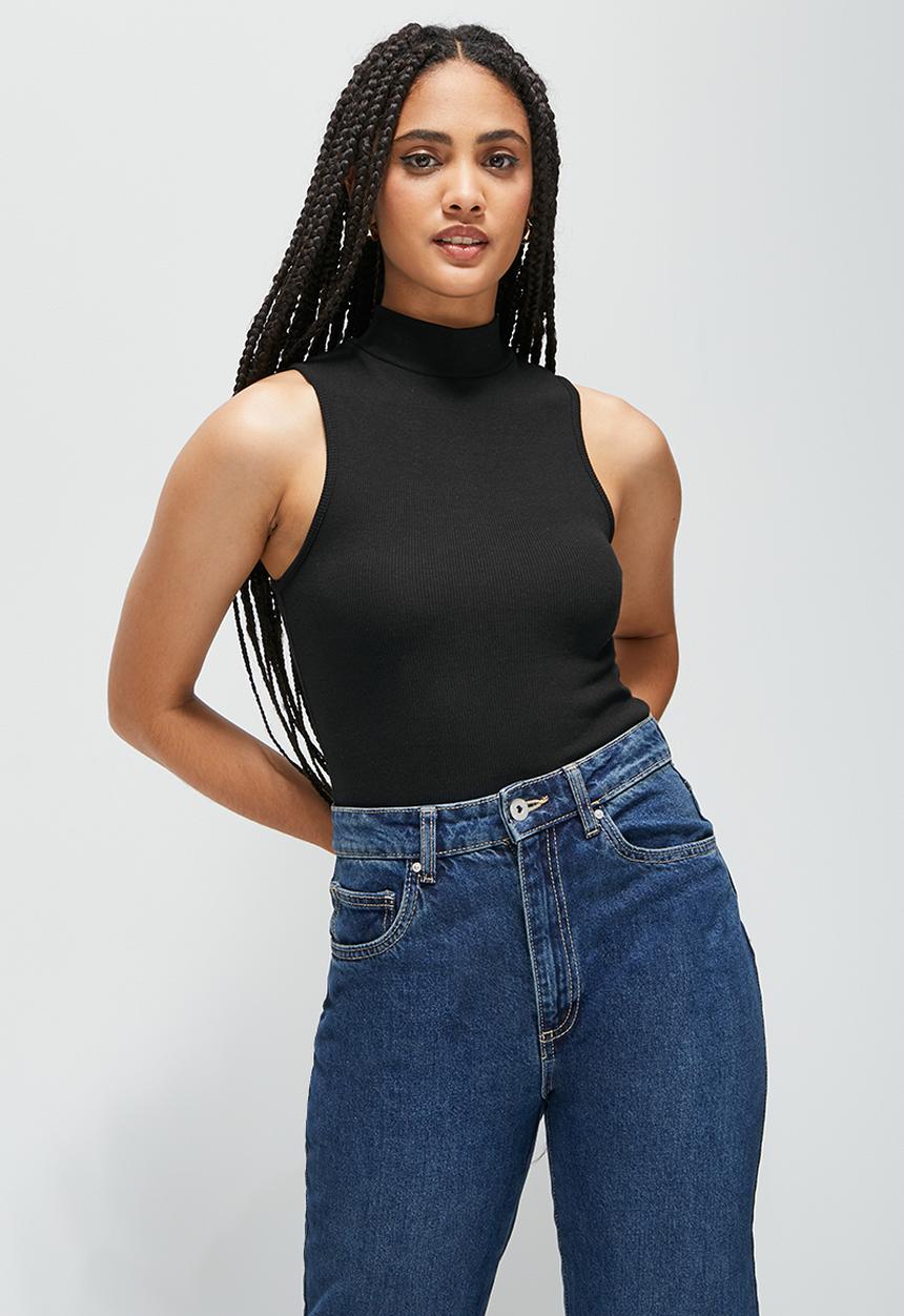 Blake - Racer turtleneck cropped vest - black