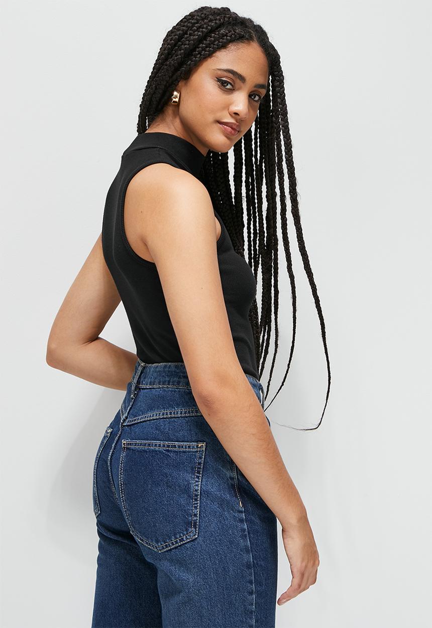 Blake - Racer turtleneck cropped vest - black