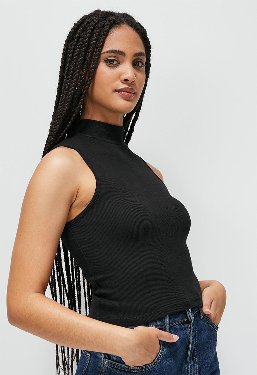 Blake - Racer turtleneck cropped vest - black