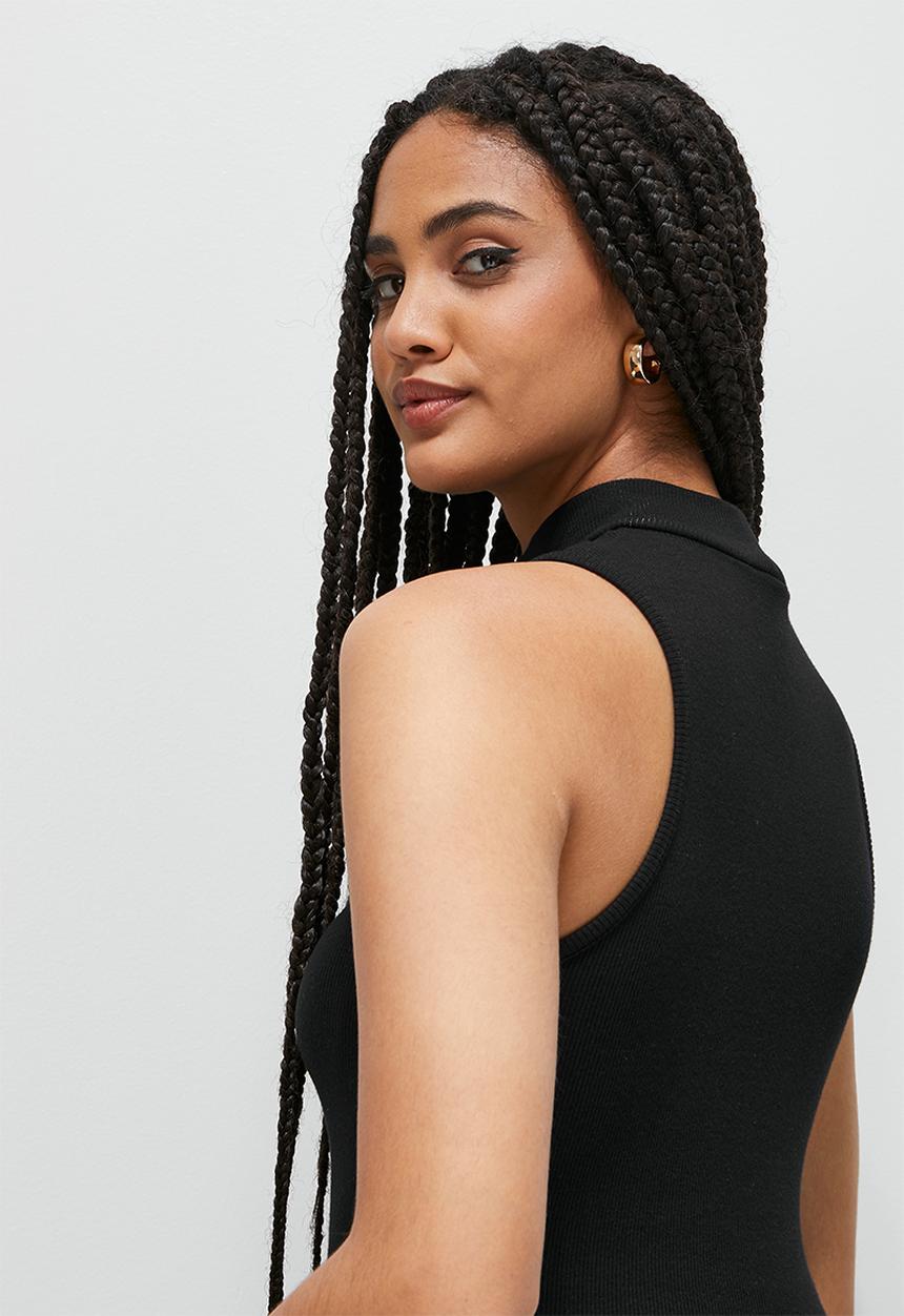 Blake - Racer turtleneck cropped vest - black