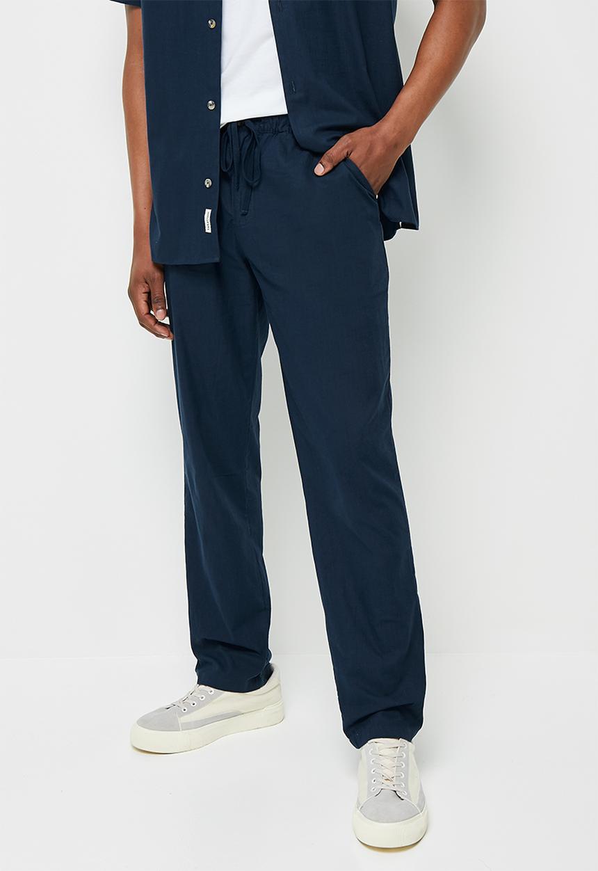 Lark & Crosse - Textured elastic waistband pant - navy
