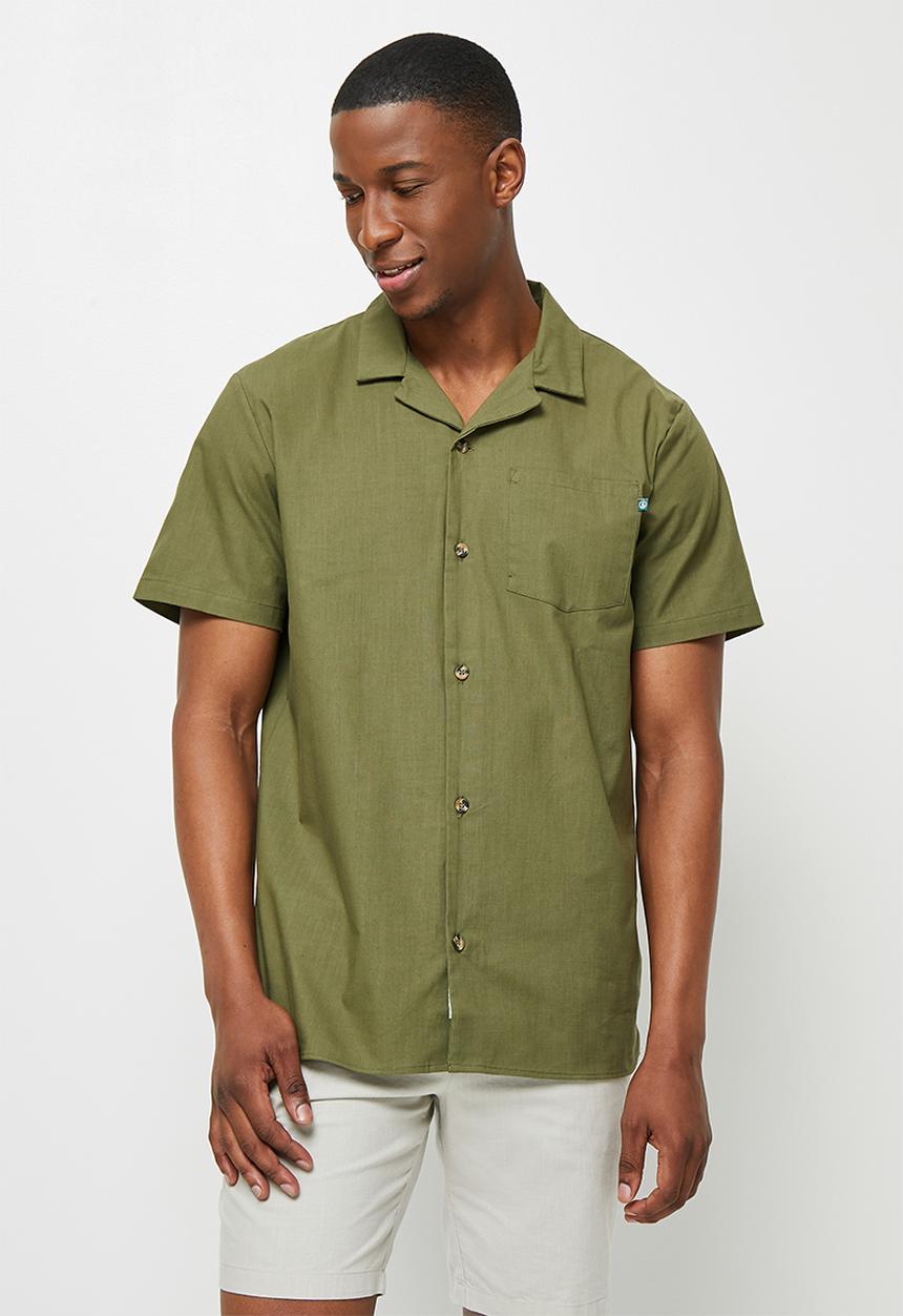 Lark & Crosse - Regular fit lightweight textured short sleeve shirt - khaki