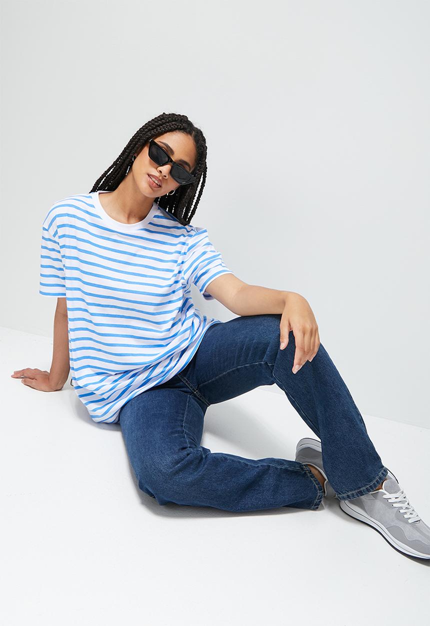 Blake - Oversized striped tee - blue & white