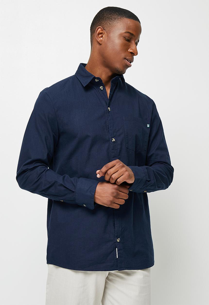 Lark & Crosse - Regular fit lightweight textured shirt - navy