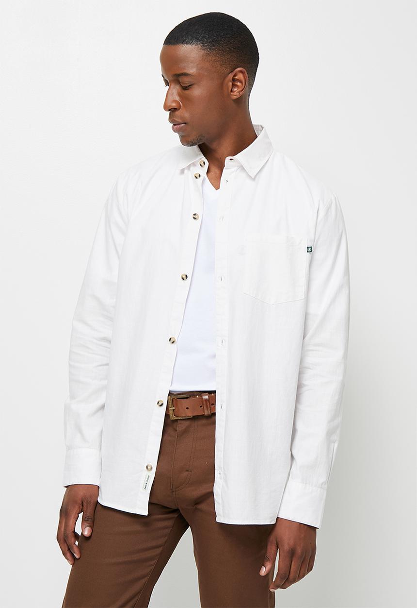 Lark & Crosse - Regular fit lightweight textured long sleeve shirt - white