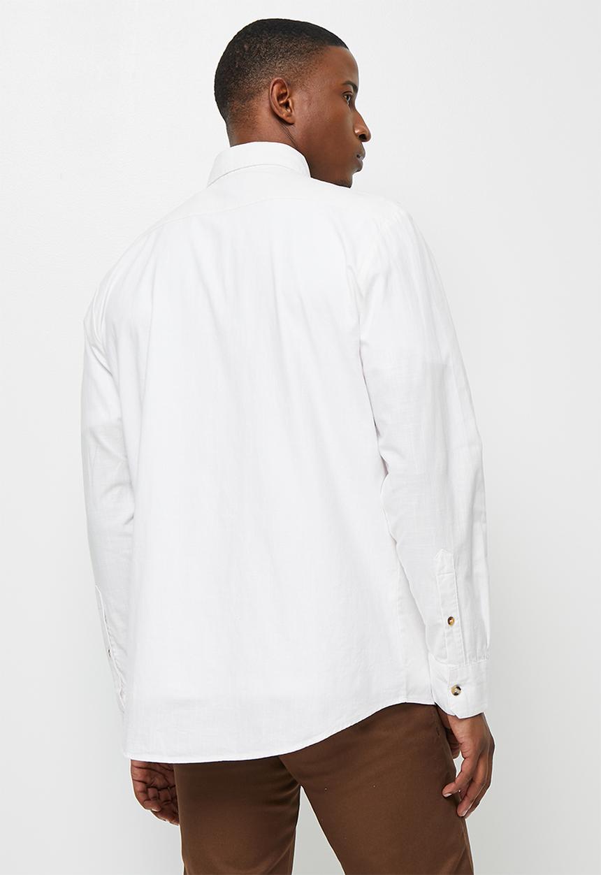 Lark & Crosse - Regular fit lightweight textured long sleeve shirt - white