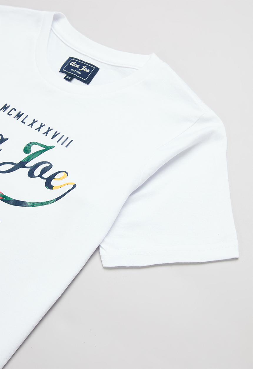 Aca Joe - Boys aca joe floral logo print t-shirt - white