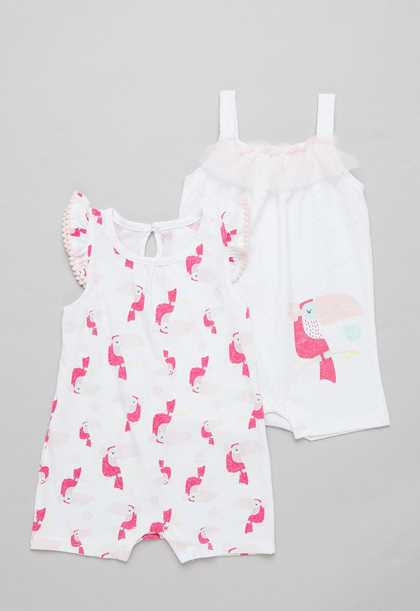 Pop Candy - Baby girls 2 pack sleeveless romper - white & pink