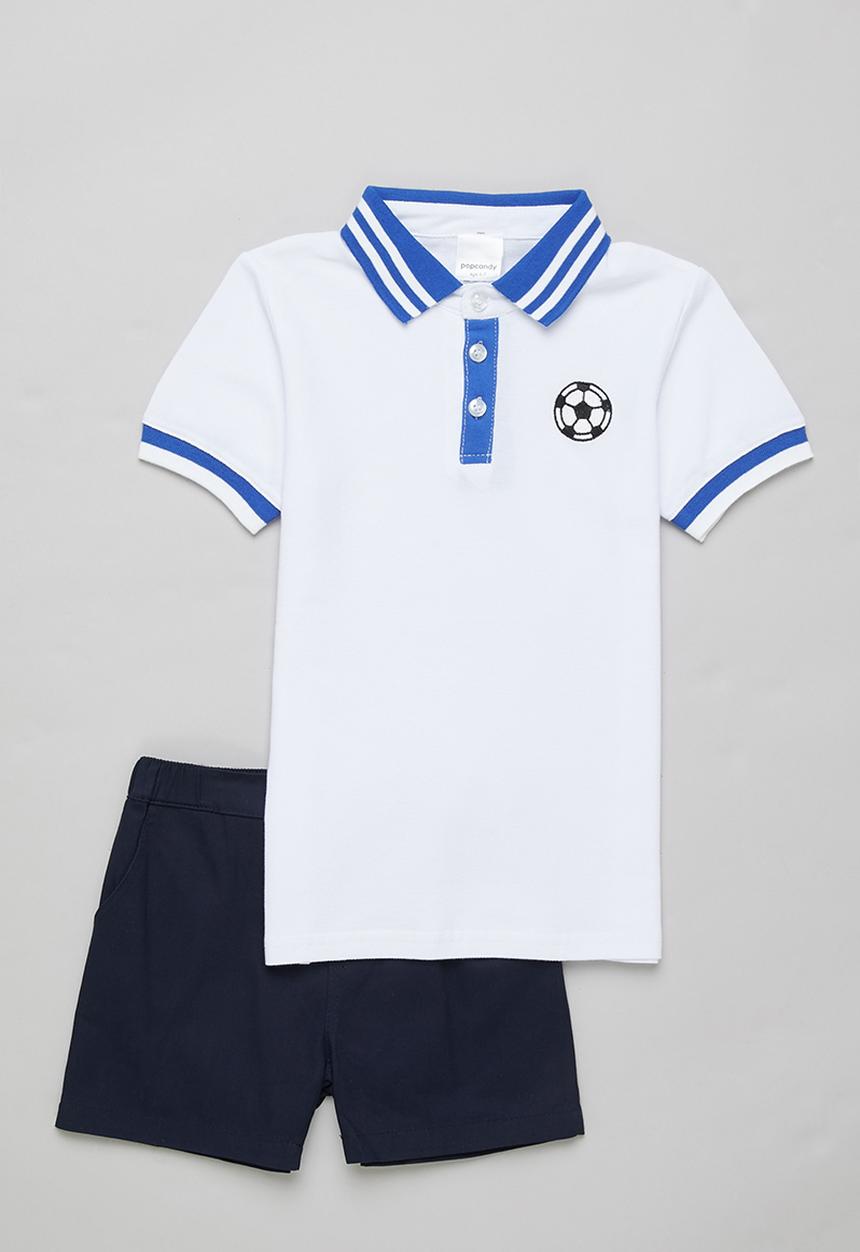 Pop Candy - Boys polo tee & shorts set - white & navy