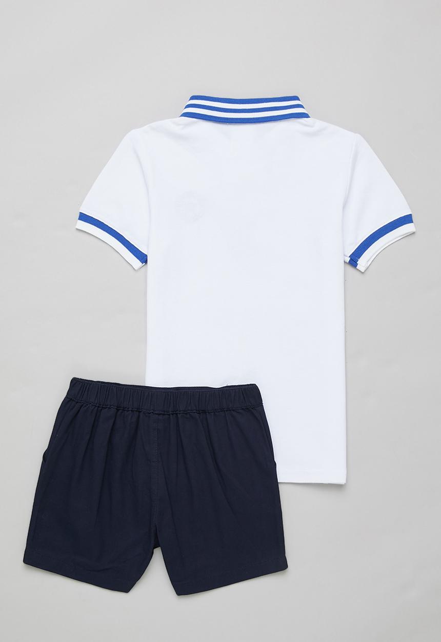 Pop Candy - Boys polo tee & shorts set - white & navy