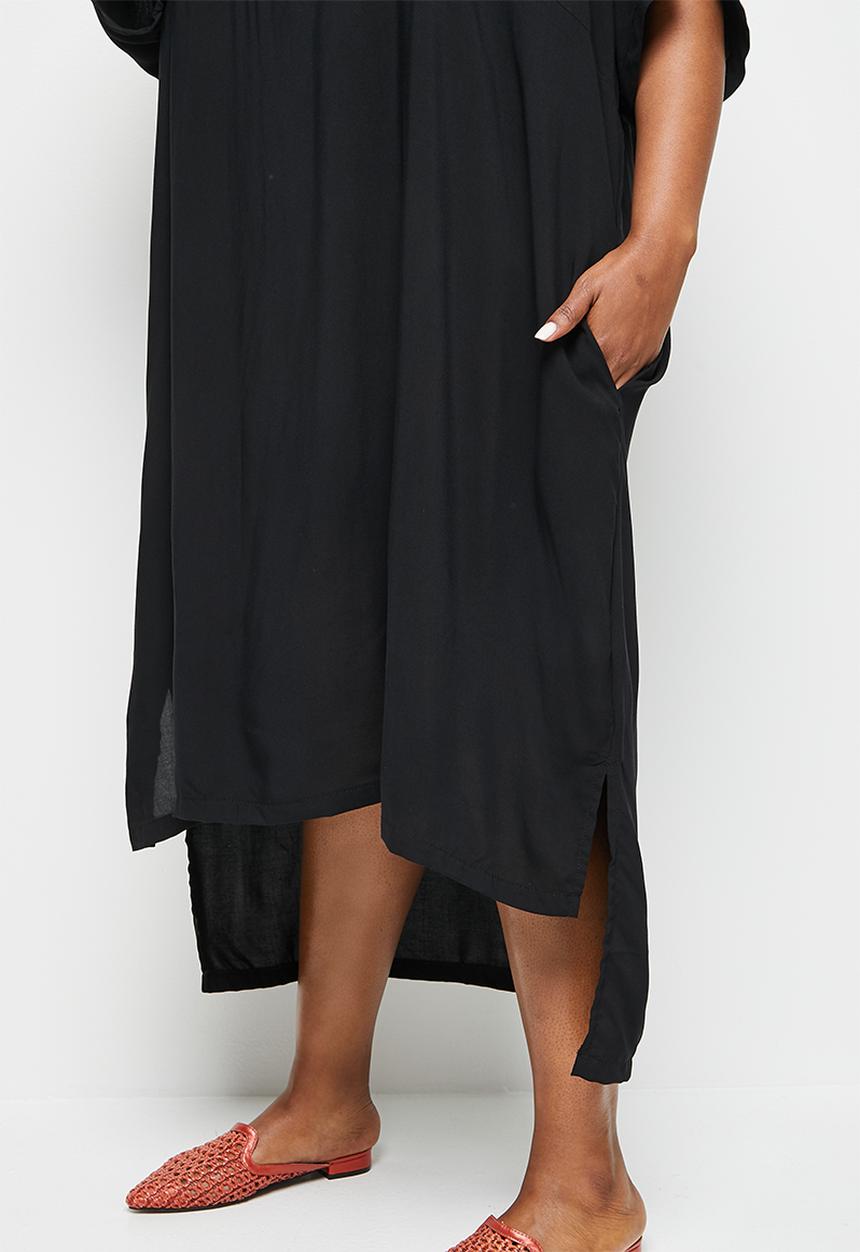 edit Plus - V-neck cacoon dress - black