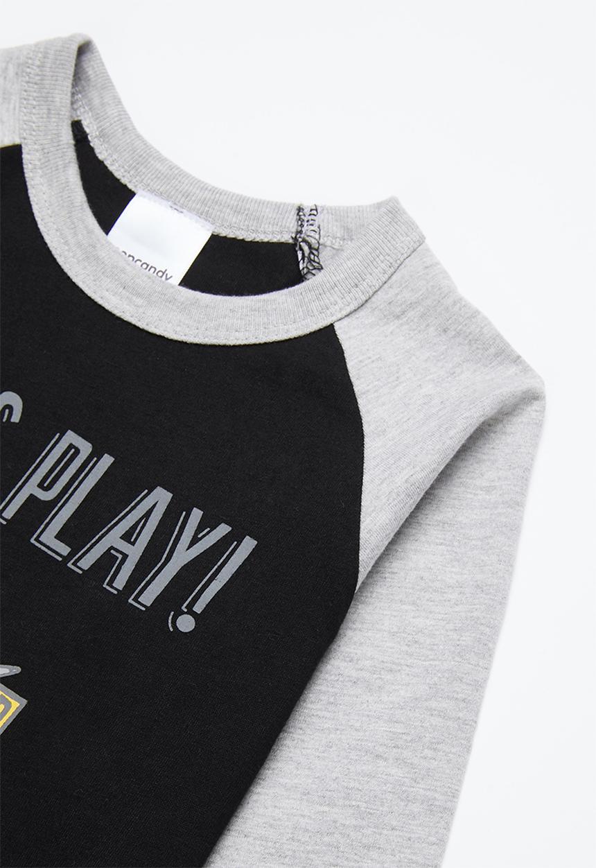 Pop Candy - Boys long sleeve dino tee - grey & black