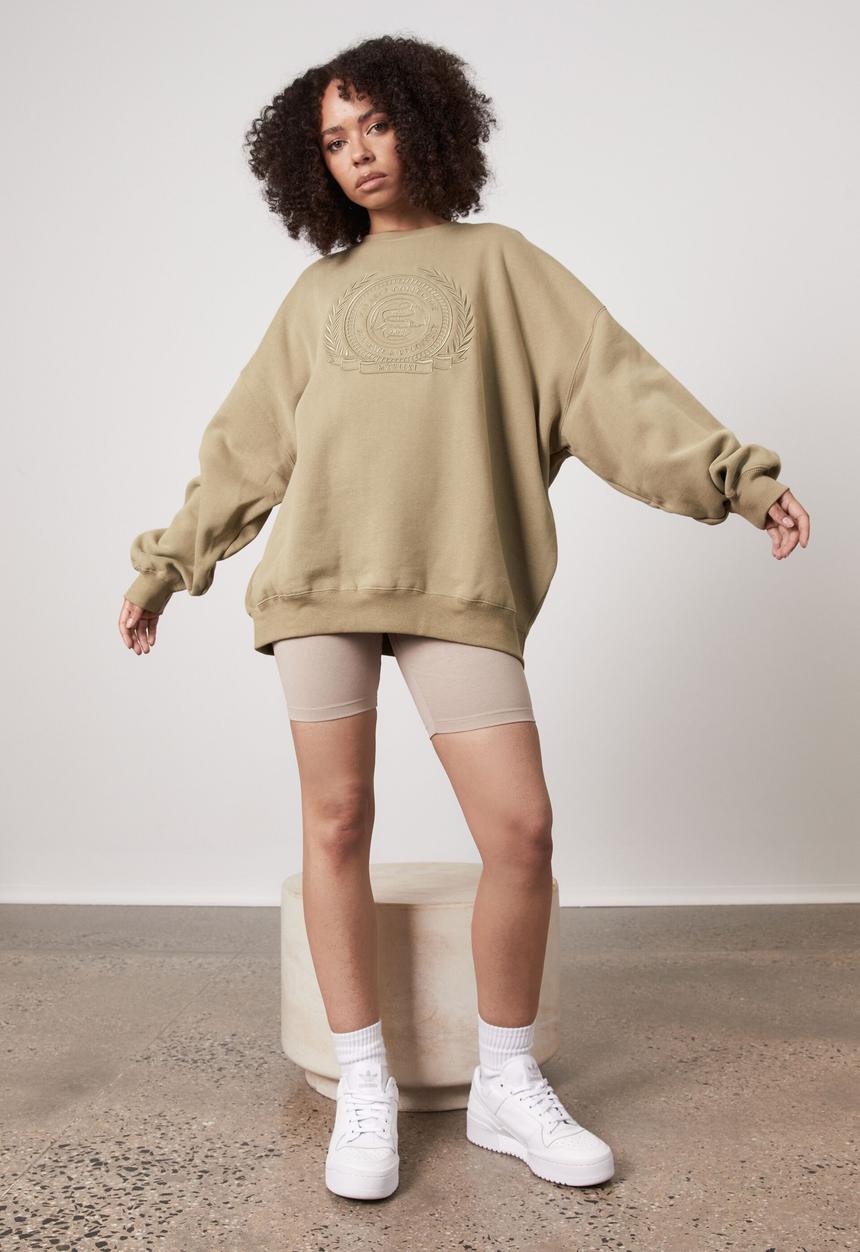 Factorie - Slouchy premium graphic crew - olive leaf