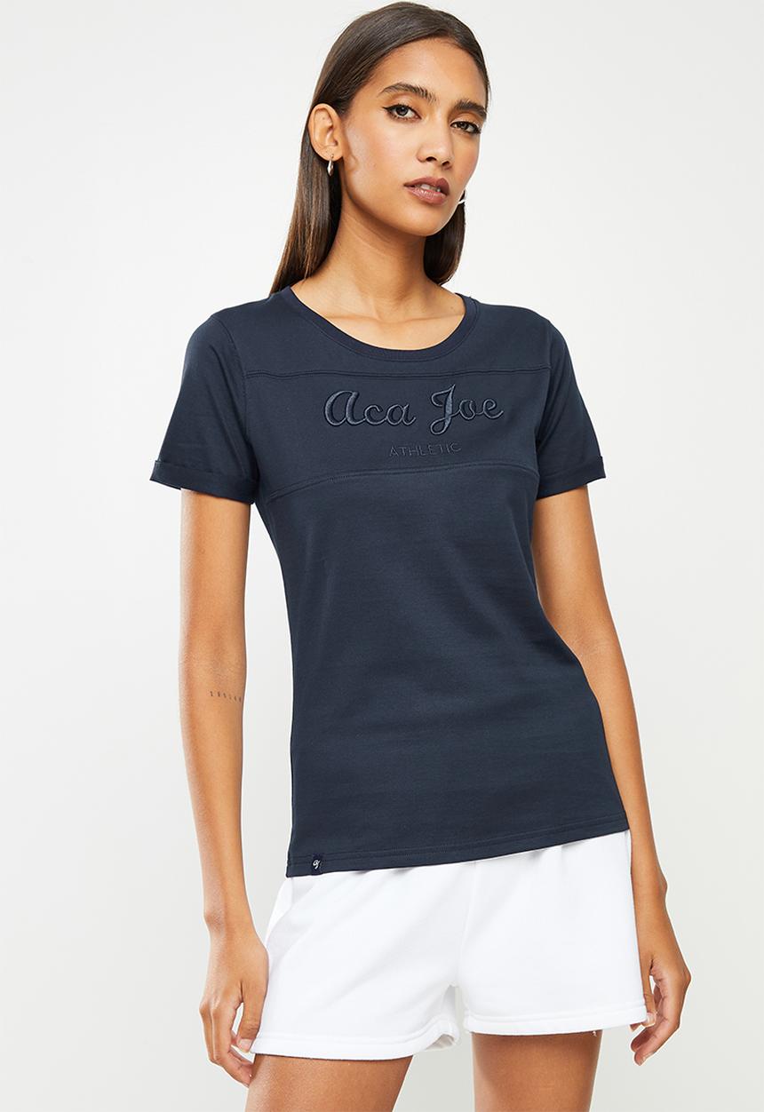 Aca Joe - Ladies aca joe cut & sew with 3d emb sj T-Shirt - navy