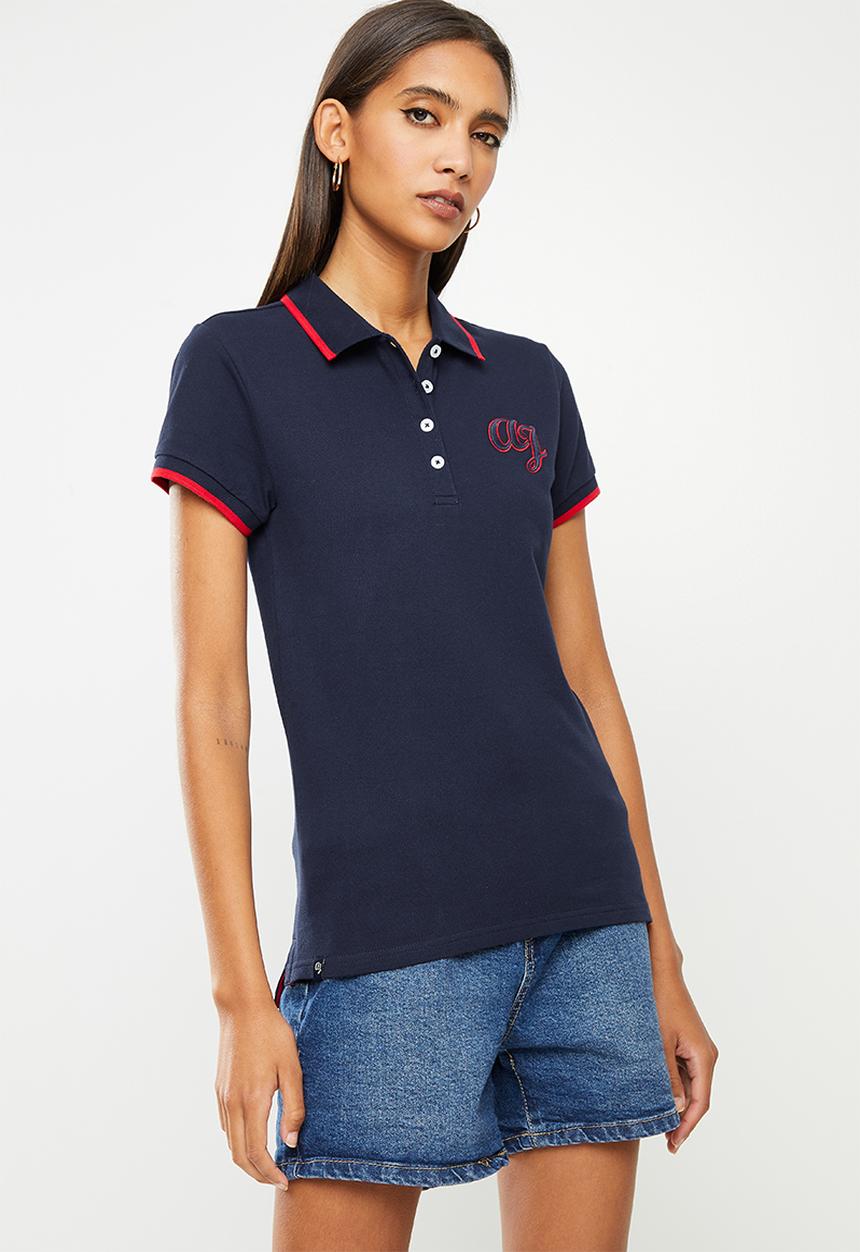 Aca Joe - Ladies aca joe tipped collar - logo golfer - navy