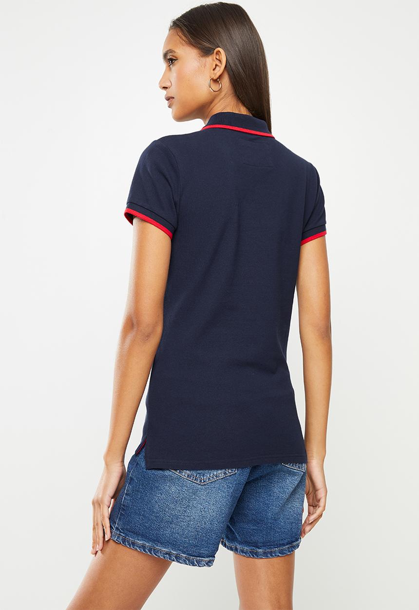 Aca Joe - Ladies aca joe tipped collar - logo golfer - navy