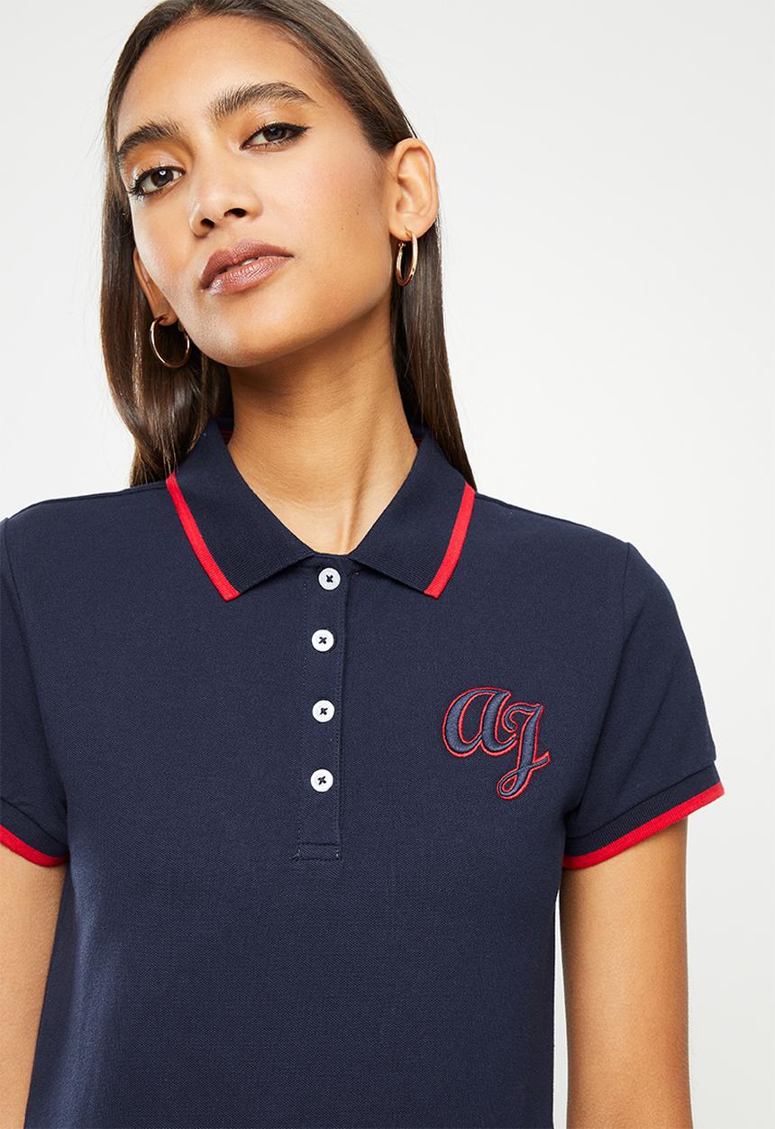 Aca Joe - Ladies aca joe tipped collar - logo golfer - navy