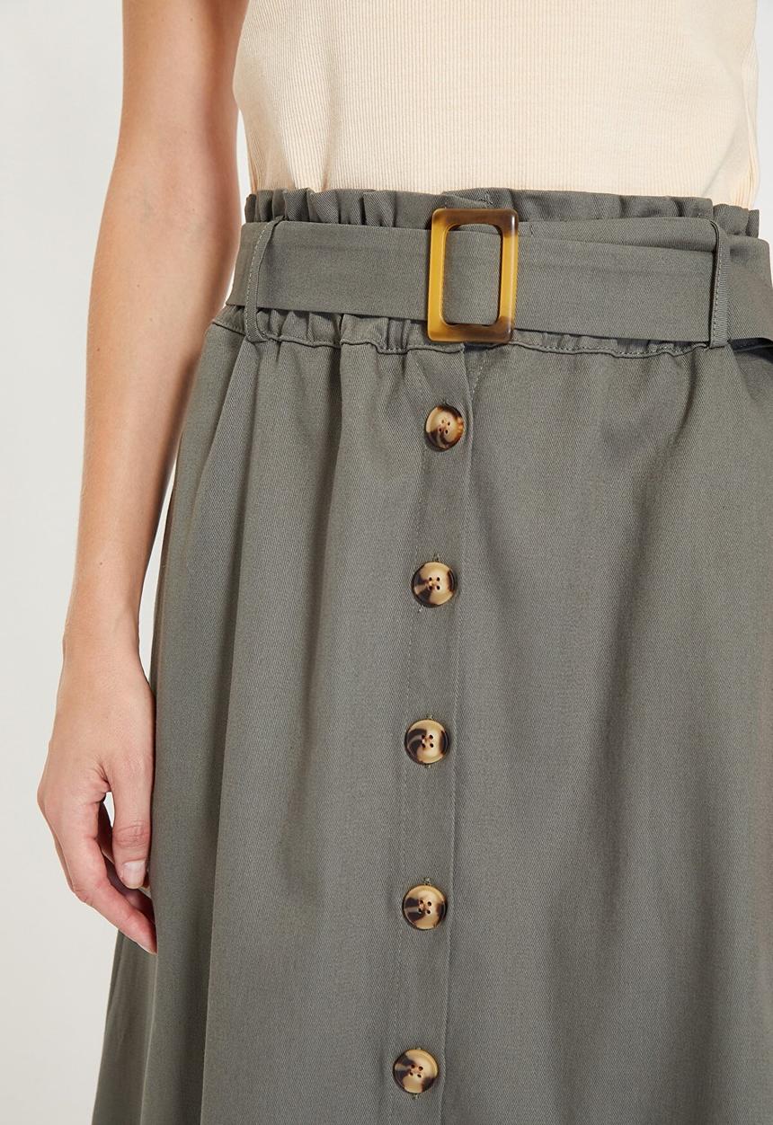 Trendyol - Belted midi skirt - khaki