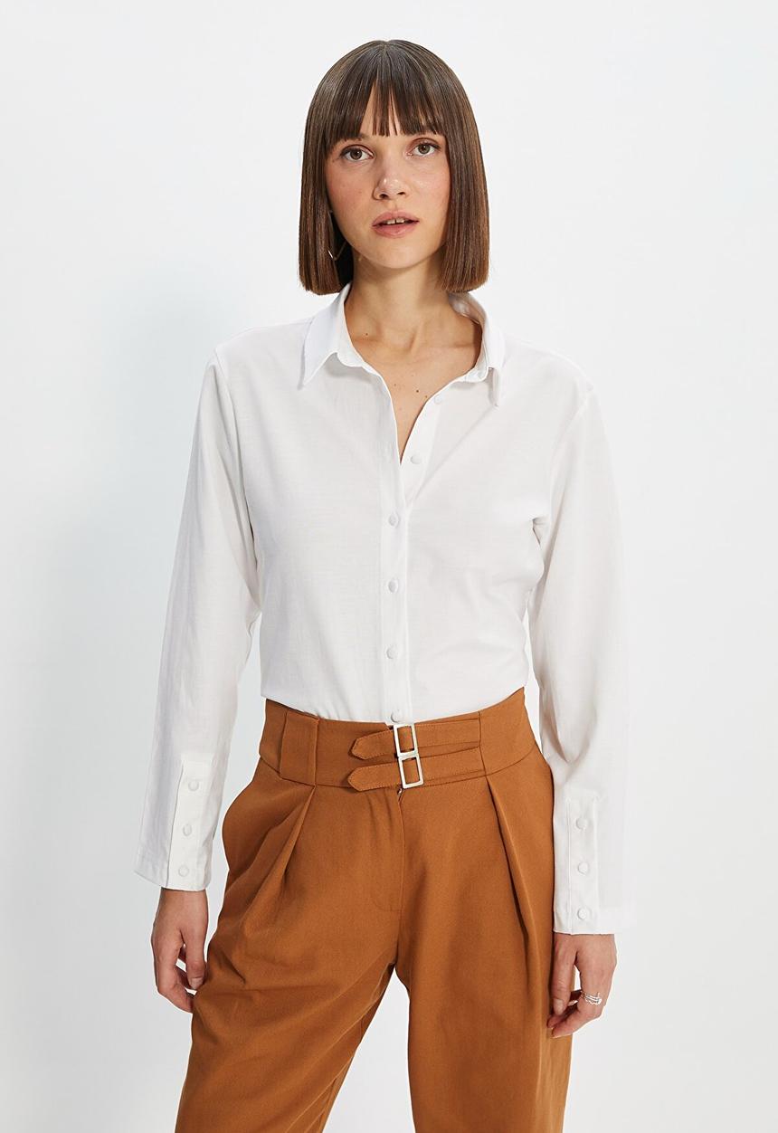 Trendyol - Button detailed shirt - ecru