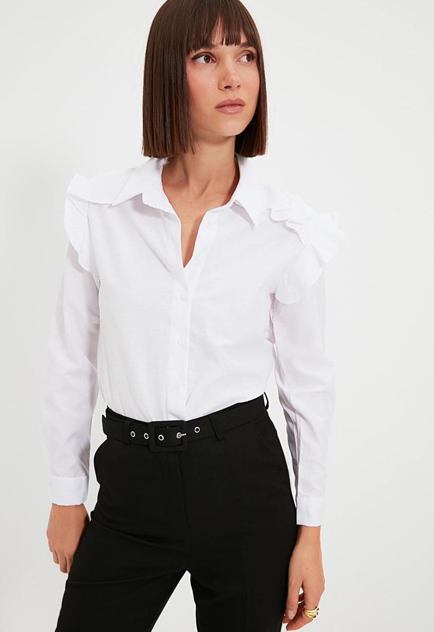 Trendyol - Shoulder detailed shirt - ecru