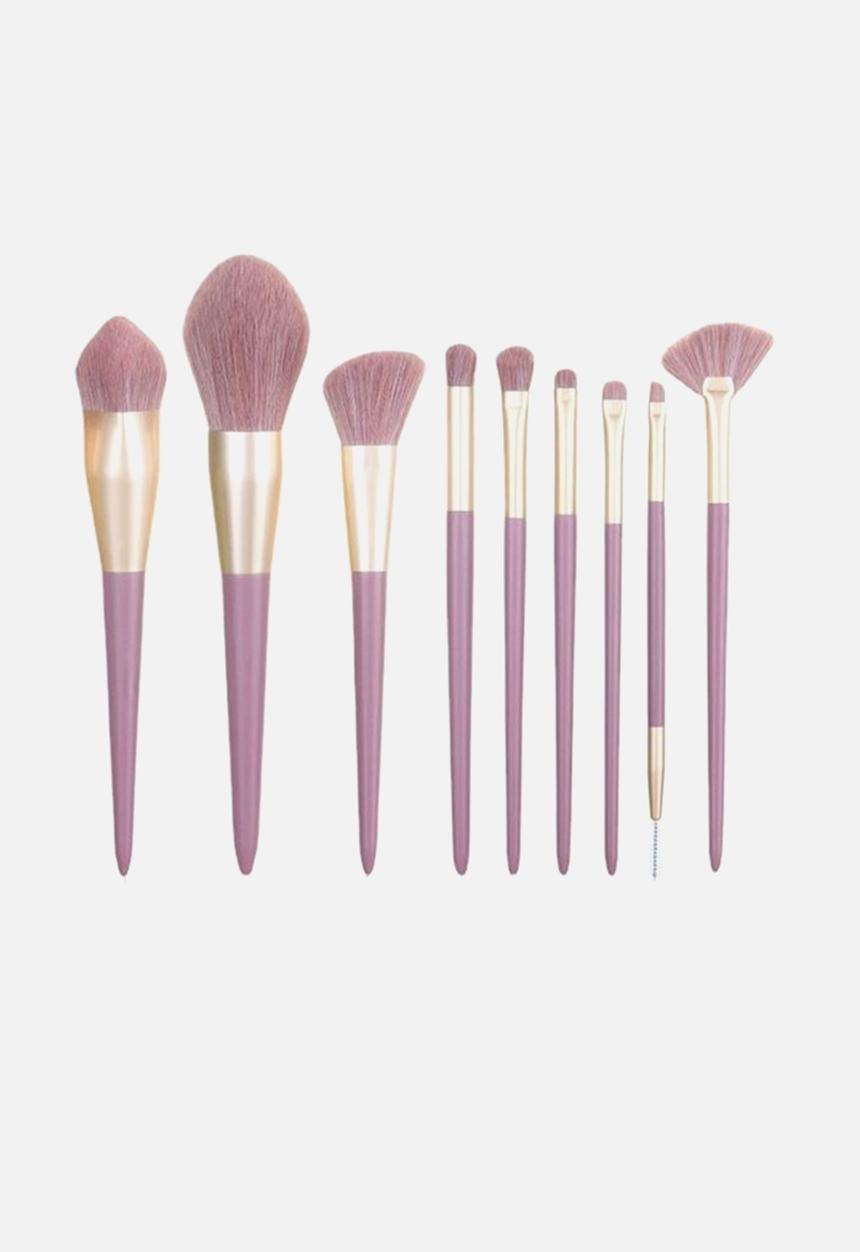 Glam Beauty - 9 Piece Purple Makeup Brush Set + Pouch