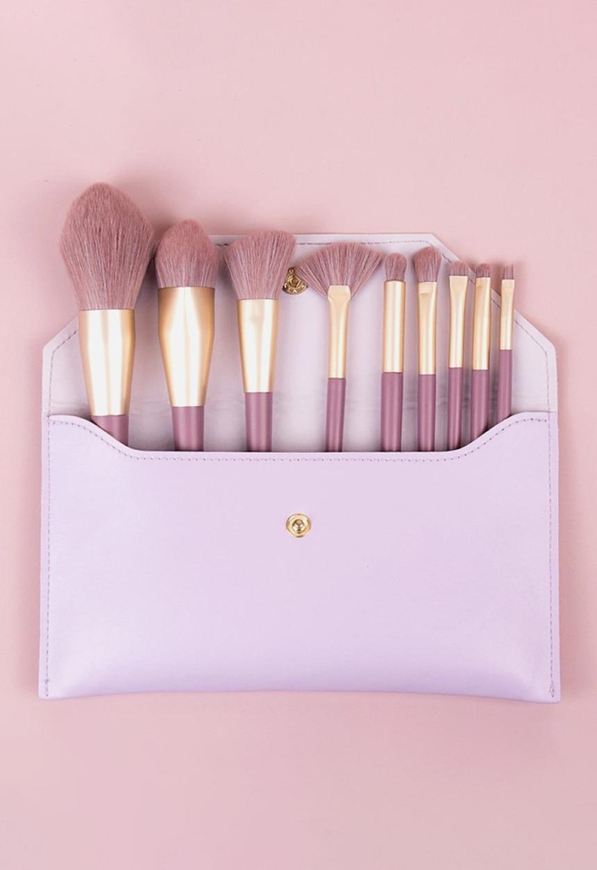 Glam Beauty - 9 Piece Purple Makeup Brush Set + Pouch
