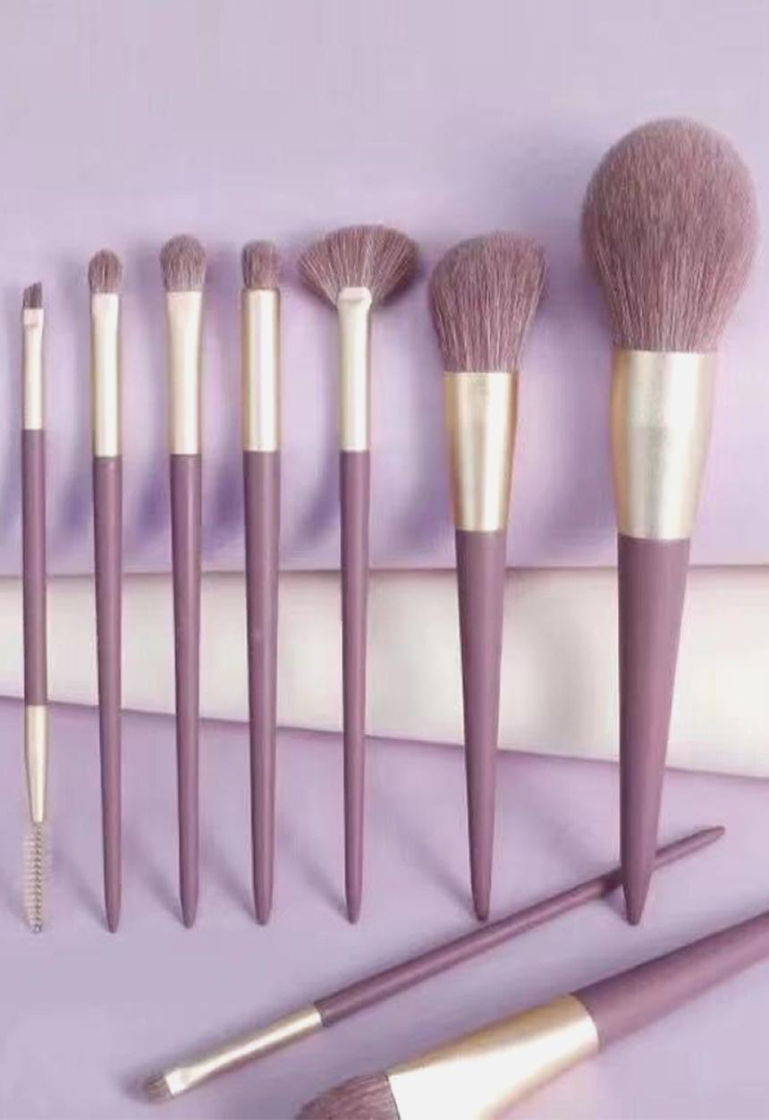 Glam Beauty - 9 Piece Purple Makeup Brush Set + Pouch
