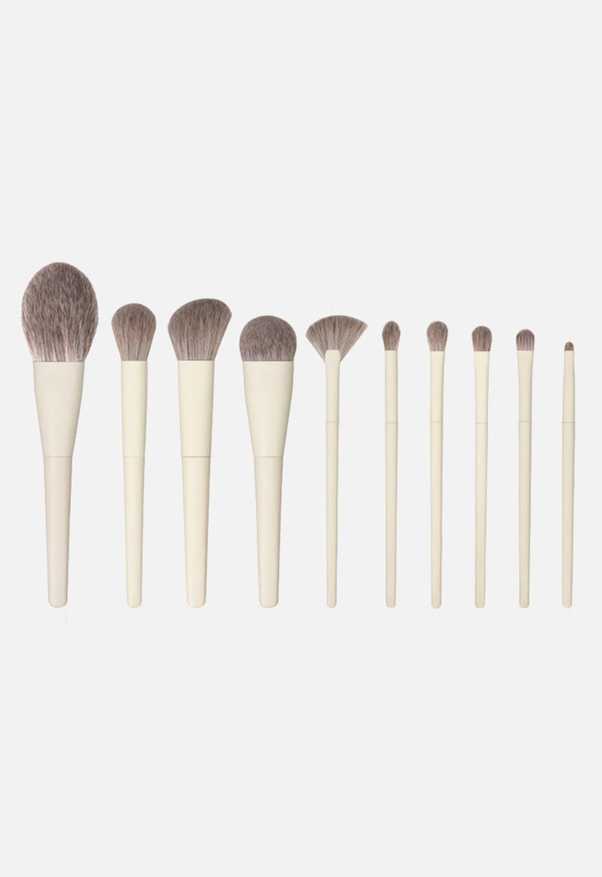 Glam Beauty - 10 Piece Ivory Aluminum Make Up Brush Set