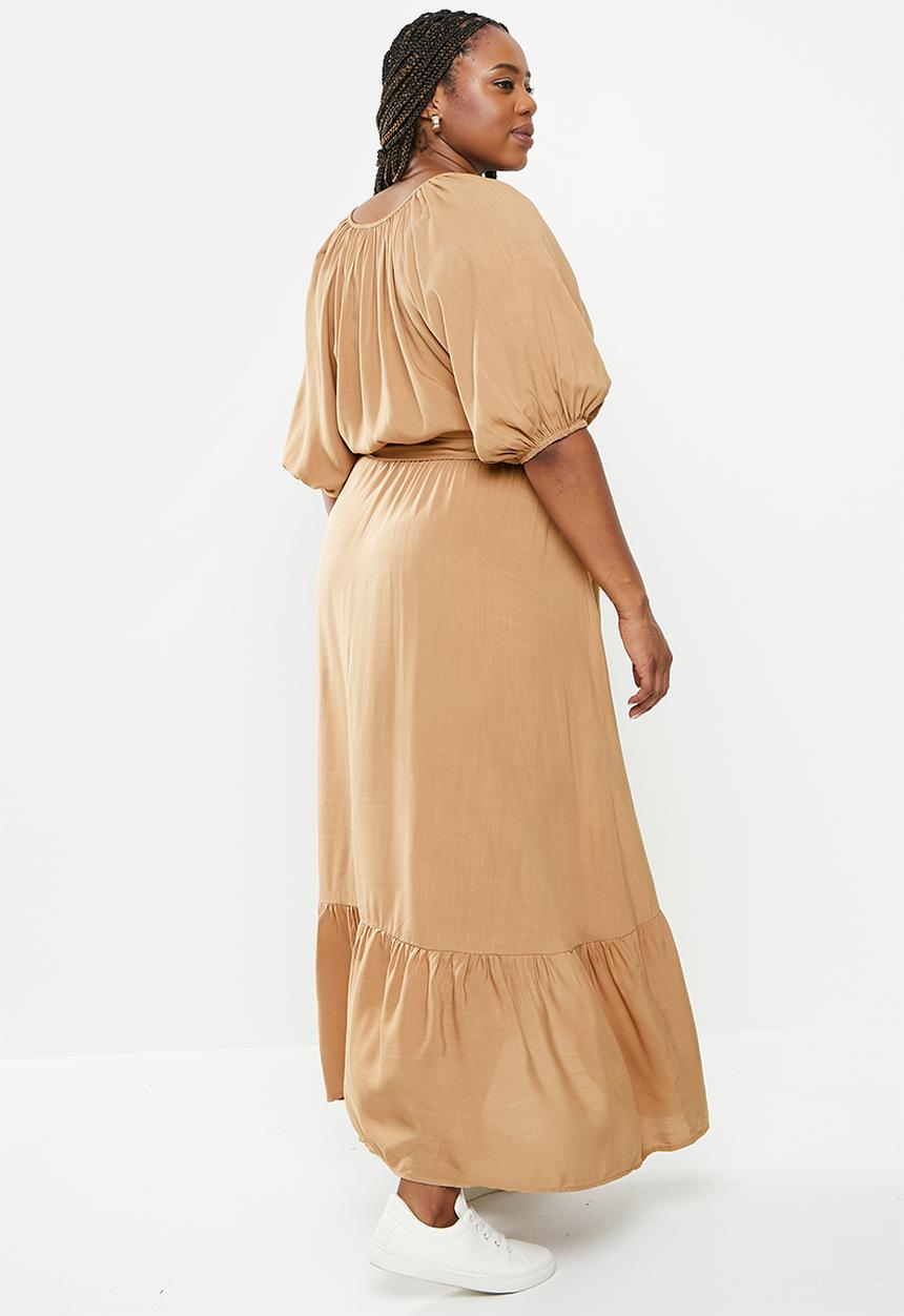 Me&B - Plus wrap frill dress - taupe