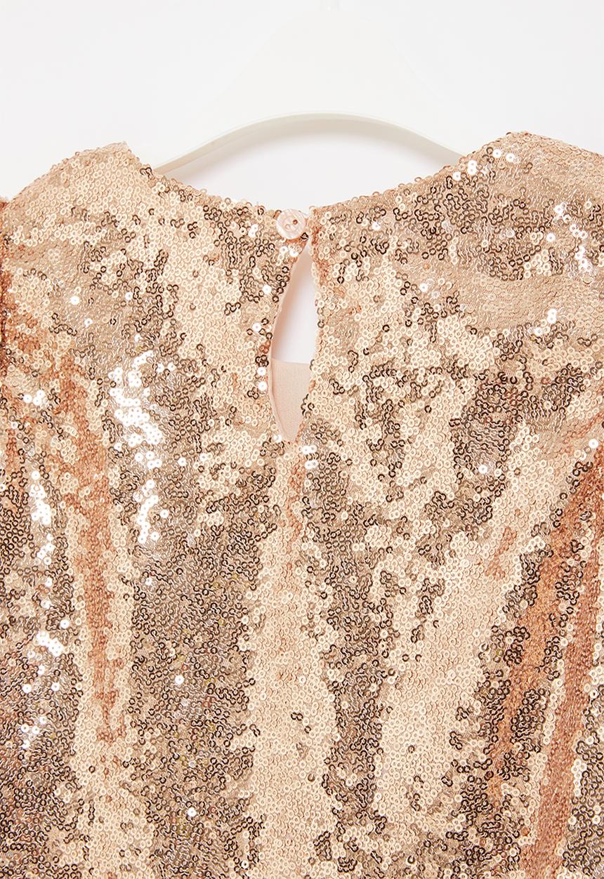 Pop Candy - Younger girls sequin flutter sleeve dress - rose gold