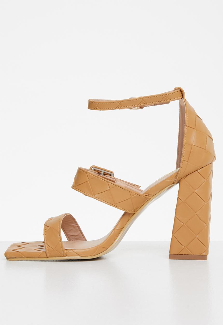 Plum - Ava plaited square toe ankle strap heel - camel