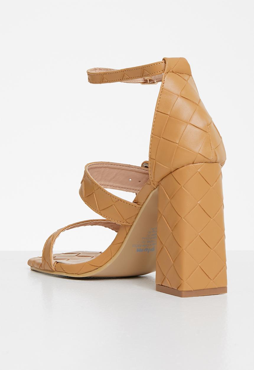 Plum - Ava plaited square toe ankle strap heel - camel