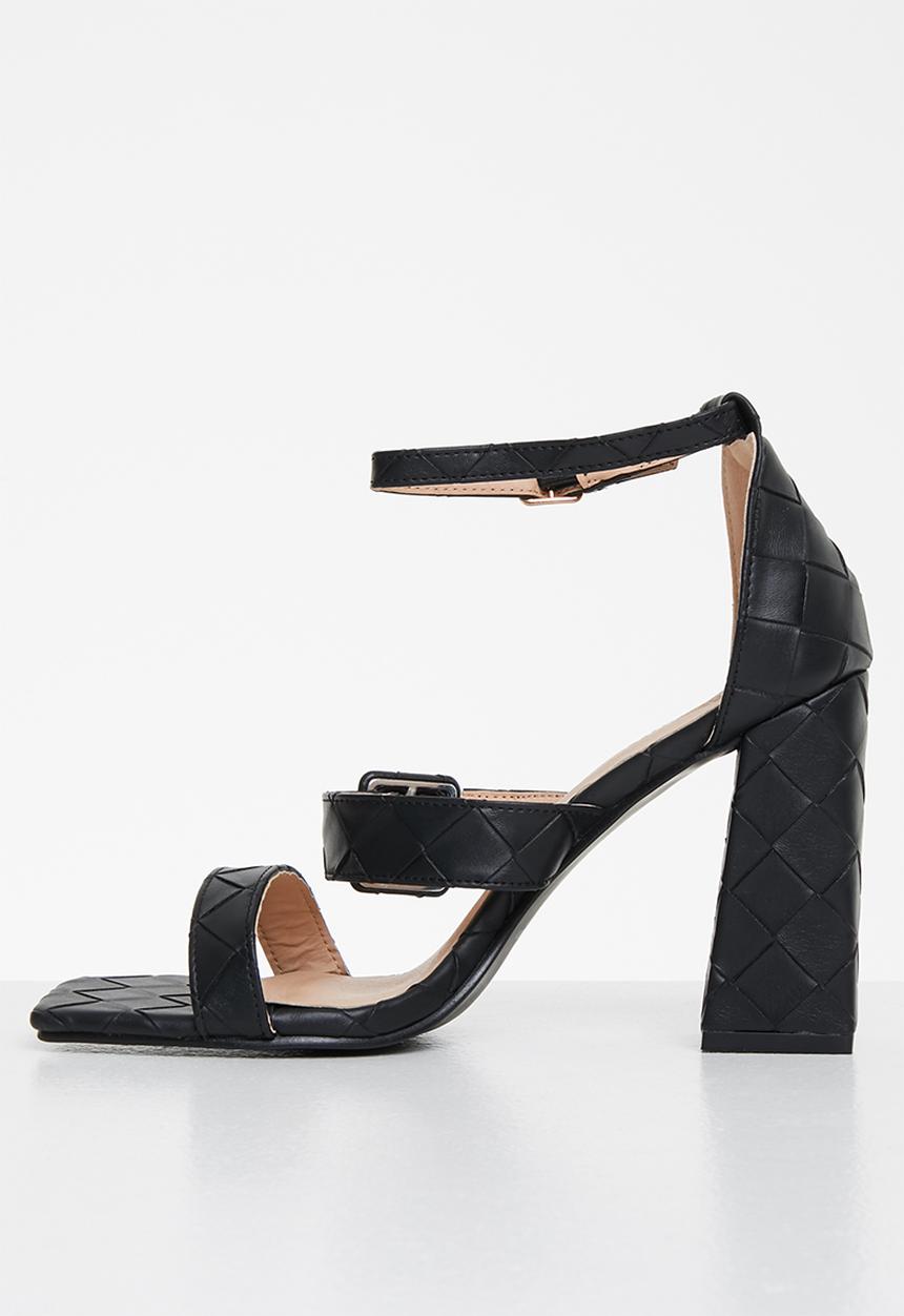 Plum - Ava plaited square toe ankle strap heel - black