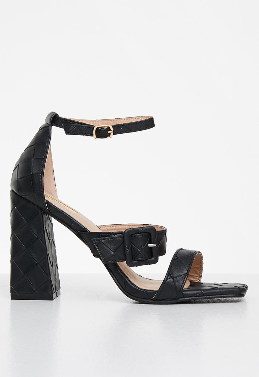 Plum - Ava plaited square toe ankle strap heel - black