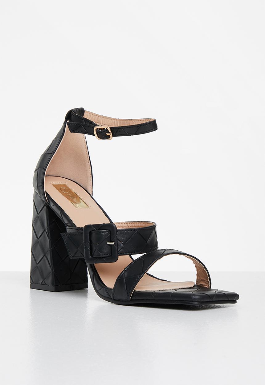 Plum - Ava plaited square toe ankle strap heel - black