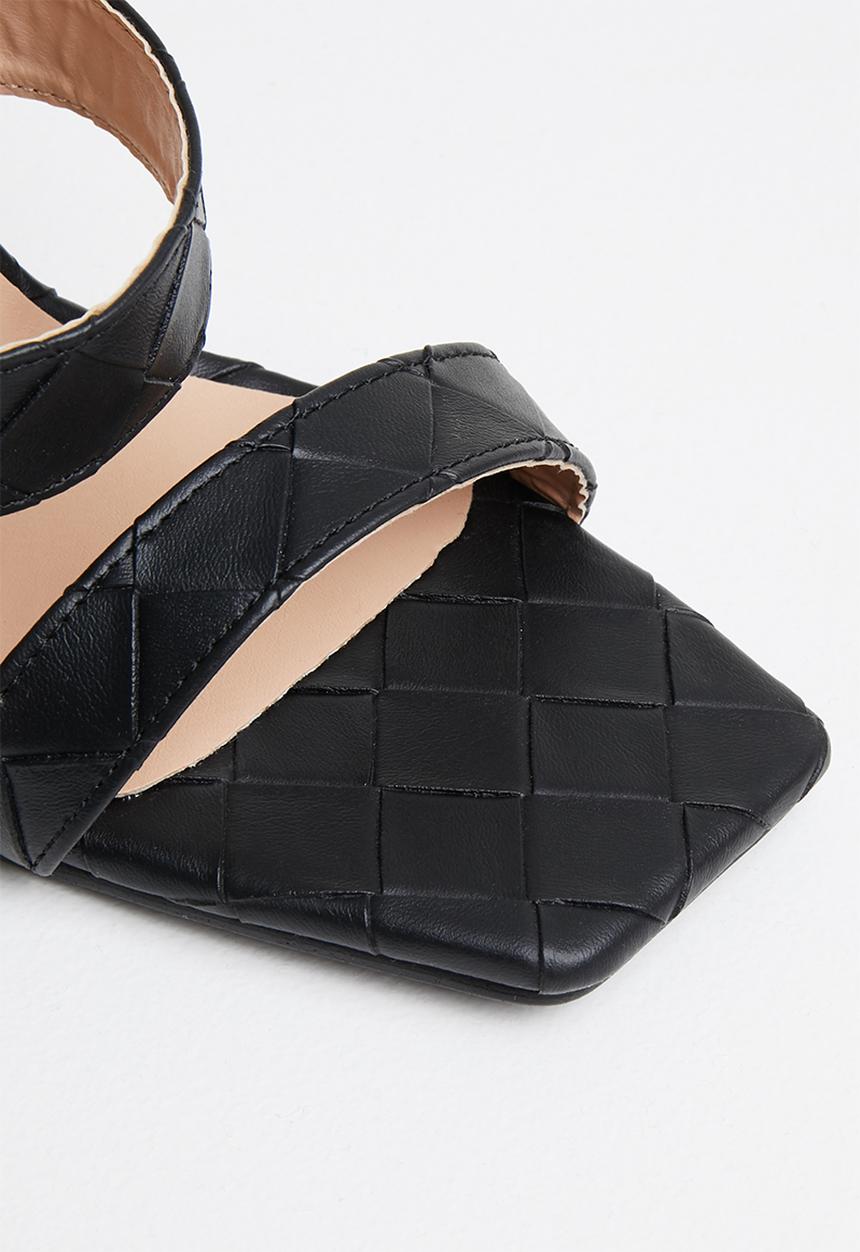 Plum - Ava plaited square toe ankle strap heel - black