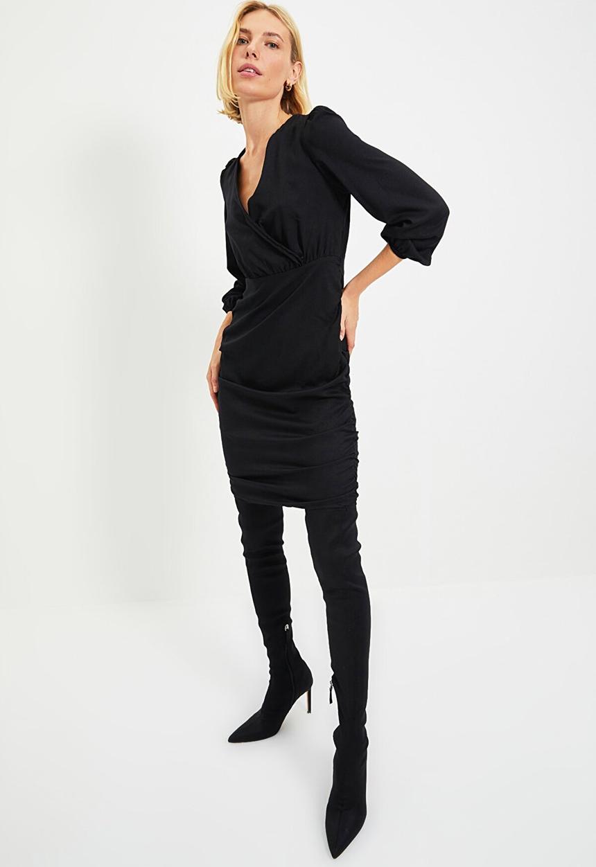 Trendyol - Double breasted collar dress - black