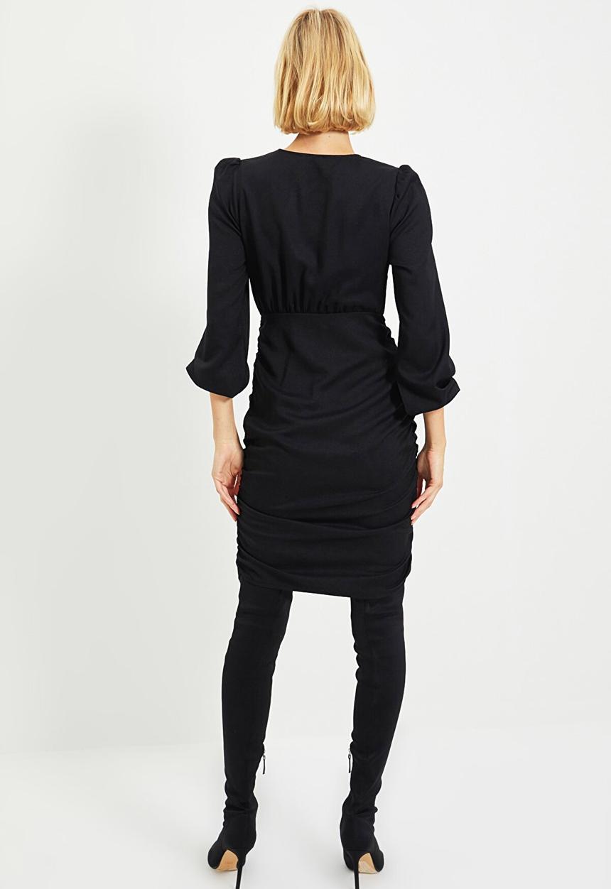Trendyol - Double breasted collar dress - black