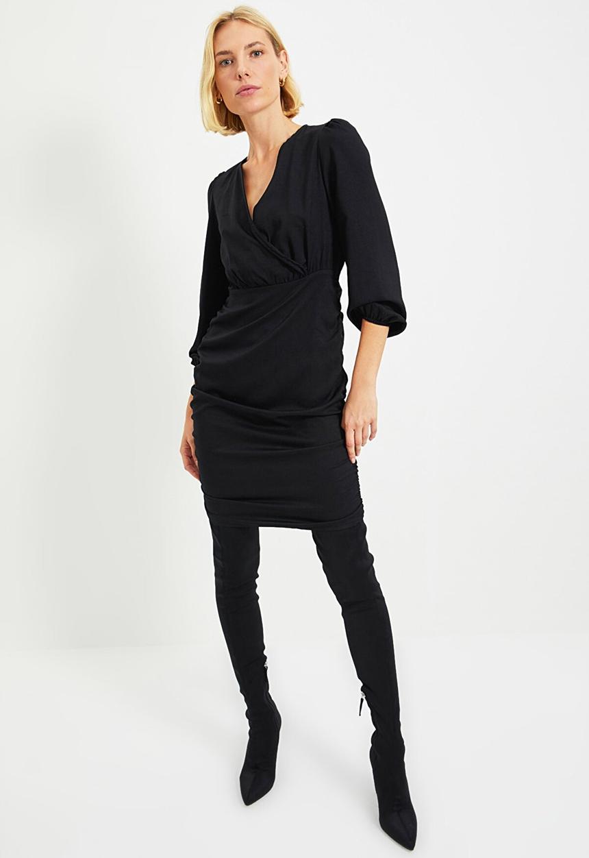 Trendyol - Double breasted collar dress - black